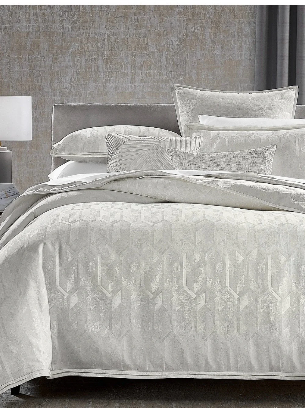 Hotel Collection Macy’s Tessera solid White damask Duvet Cover & Shams Set KING